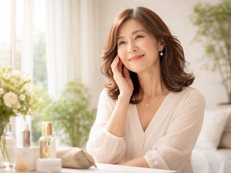 60代からの美容と健康を整える。鏡の前で自分を労る優雅なひととき。