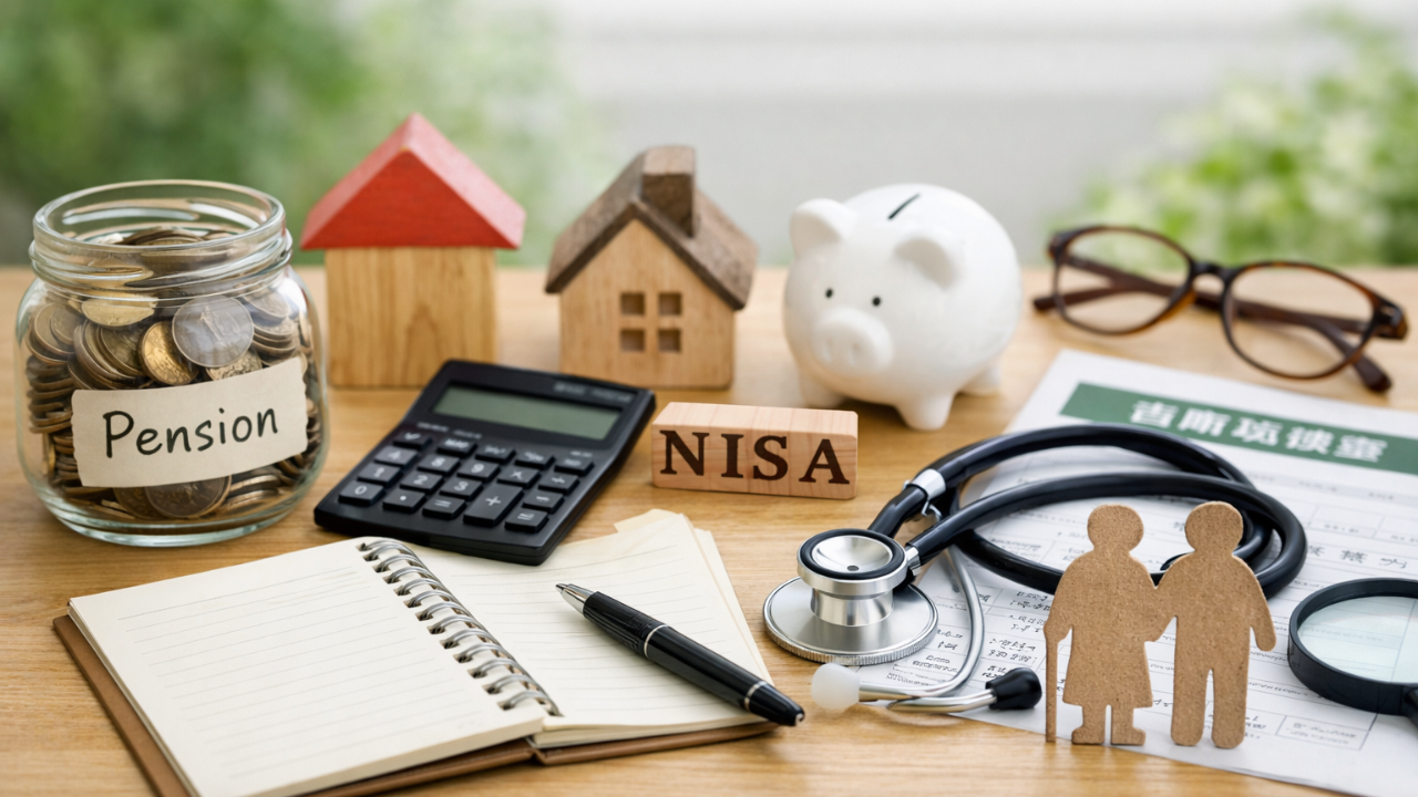 年金やNISA、貯蓄をイメージした老後資金とお金の準備のイメージ