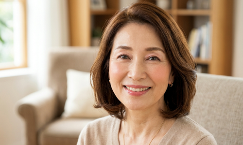 60代女性がナチュラルメイクで微笑む上品な表情