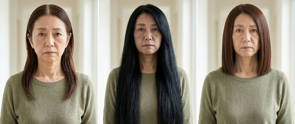 ペタンコ髪・重たいロング・直線的ストレートで老けて見える60代女性