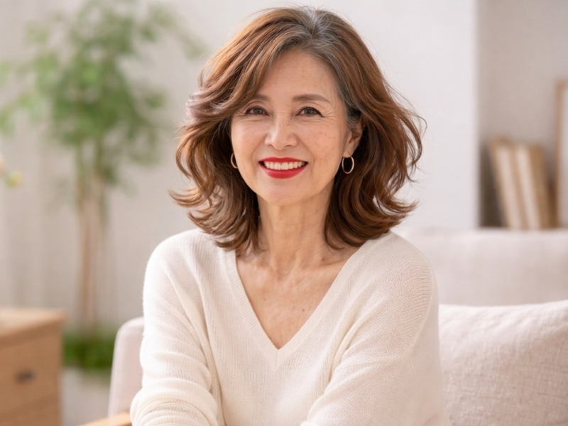 整った部屋でゆったりと過ごす60代女性