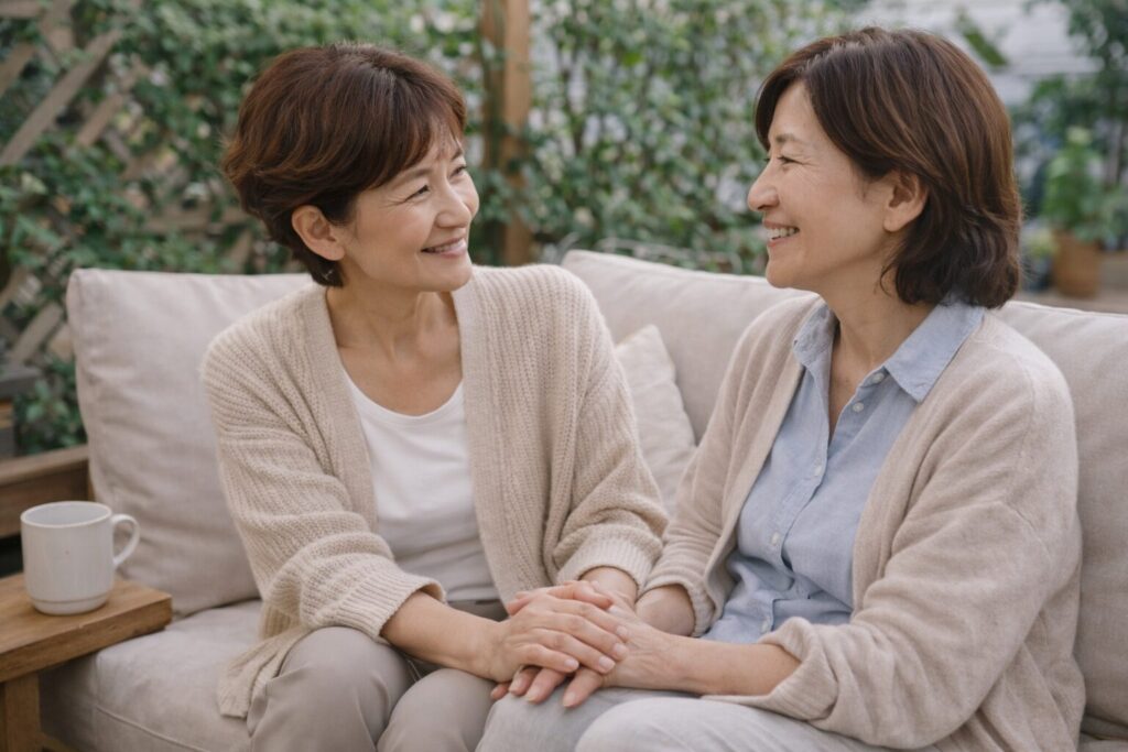安心できる相手と穏やかな時間を過ごす60代女性の人間関係