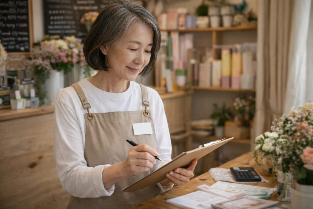 60代女性が無理のない仕事で収入を得ながら働いている様子