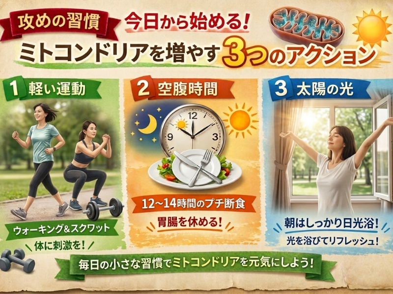 ミトコンドリアを活性化する生活習慣のイメージ